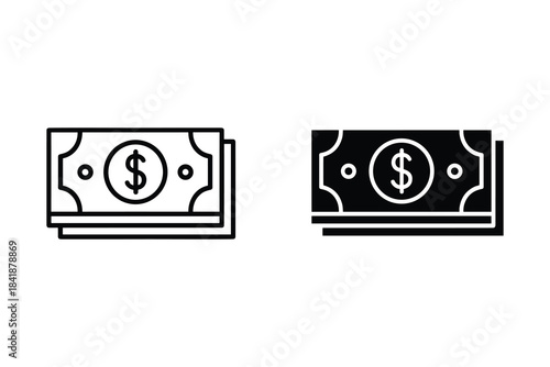 Stack of dollar bills icon for finance money cash