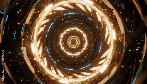 A kinetic portal with concentric rings, flowing particles and a depth that leads to infinity. Suitable for space stories and sci‑fi covers. Vector graphics. EPS.