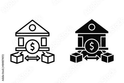 Bank icon with dollar sign and cubes finance money