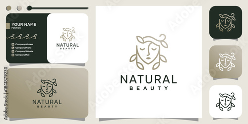 Natural logo template for woman with herbal concept Premium Vector