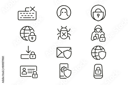 Vector profile digital device icon privacy input data address icons lock shield