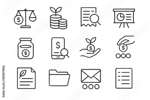 Vector finance money mindful cash transaction gentle document minimal icon budget stack