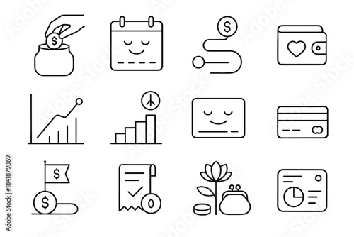 Budget money simple gentle relaxed dollar line financial smooth card icons icon