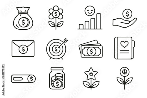 Jar emotional log earnings currency peace icons coin goal vector money icon
