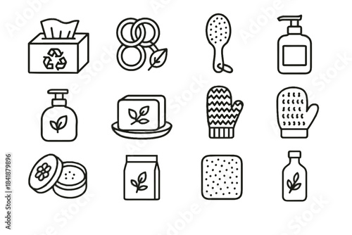 Icon bathroom eco shampoo ceramic balm tin sisal vector dispenser recycled herbal