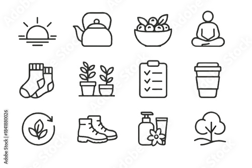 Nature reusable weekend vector icon symbol icons pair cozy tea home mindful