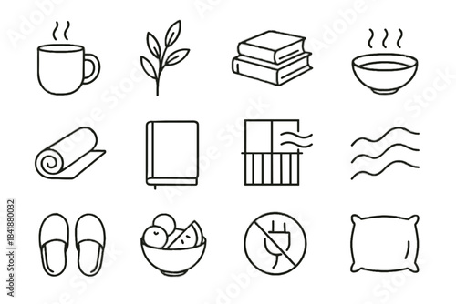 Minimalist icon flow mindful vector balcony air pillow spa unplug icons stack