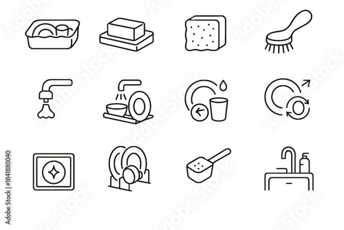 Icons vector indicator dish eco layout dishwashing stand icon handle sink reminder