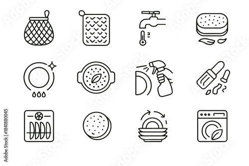 Water washing detergent natural mesh dishwashing airflow icon vector eco compostable dishcloth