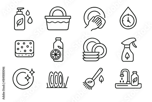 Drops cleaner drying dishwashing grouping icon timer dish vector eco icons soap