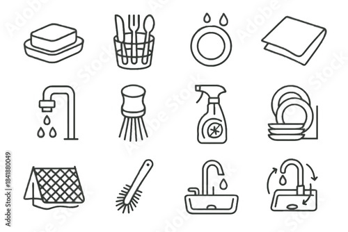 Icons queue eco dishwashing cleaner net head utensil biodegradable sink icon vector