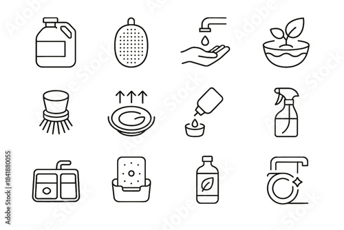 Indicator station icon dish sink rinse eco dishwashing efficient vector minimal dose