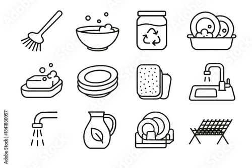 Reusable icons setup dishwashing jar jug eco holder icon vector sink cleanser