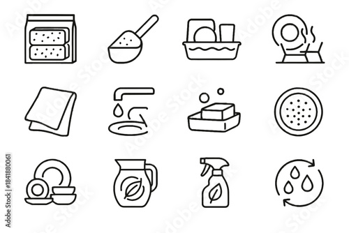 Stand cleaning sponge strainer icons wiping pack eco icon grouping airflow vector