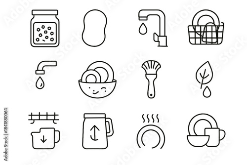 Heat detergent flakes brush vector soap streamlined scrub icons dishwashing minimal eco