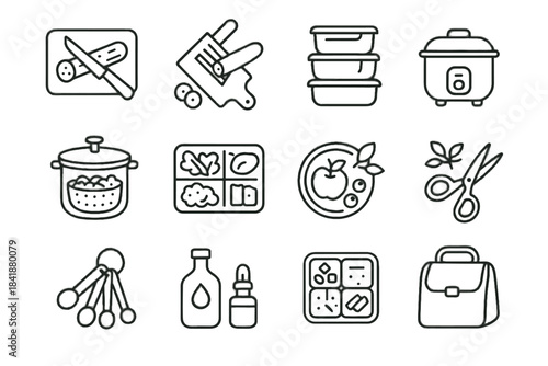 Cooker minimalist lunch prep vector dispenser icon portion fruit oil slicer chopping