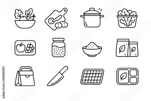 Board fresh seasoning bowl container icon produce healthy prep lunch fruit vector