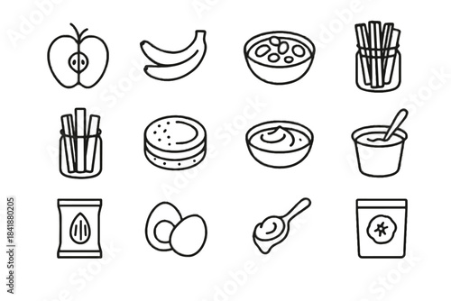 Vector halves veggie cup core spread healthy snack butter scoop icons icon