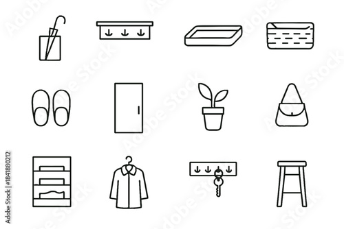 Vector pair minimalist bag rack icons storage stacked entryway holder icon slim