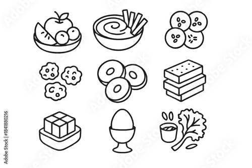 Icons snack mini boiled vector healthy spoon cube dried hummus holder icon