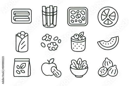 Icons sticks cucumber tray healthy segments cut icon vector cheese container nut