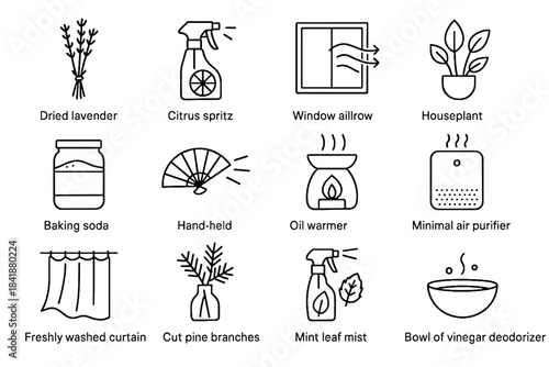 Pine air lavender deodorizer icon houseplant arrows refresh window soda jar vector