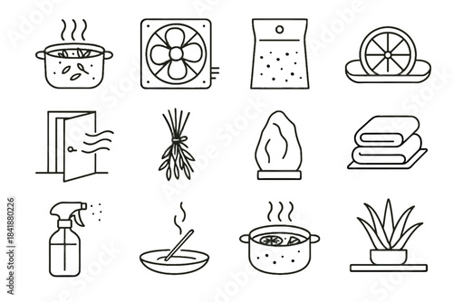 Vector simmer towel air salt icon dish lamp slice refresh pot mist