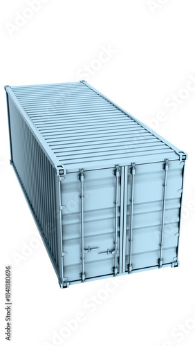 40ft sea container mockup on transparent background with blue color.