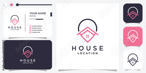 House logo with pin location concept Premium Vector