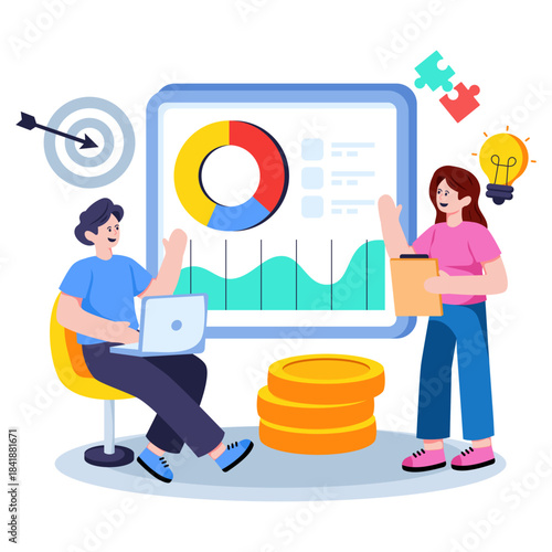 Editable design illustration of data interpretation