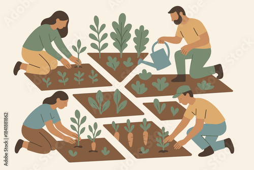 Letters numbers cohesive icon no garden planting colors warm community collaboration vector