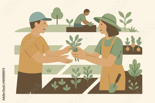 Vector brown flat minimal style modern garden warm community cohesive exchange no