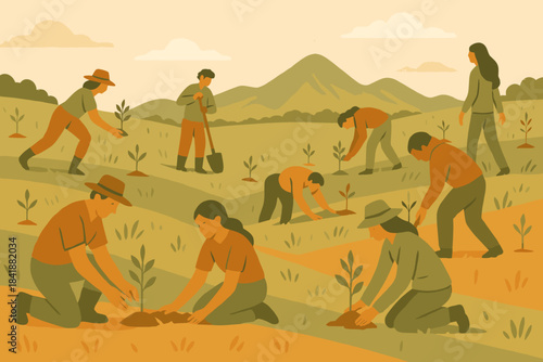 Icon cream labels negative style community reforestation vector people textured day warm