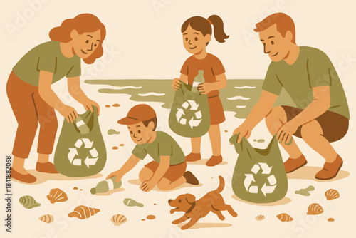 Numbers terracotta vector illustration icon dog beach cream cleanup placing green family