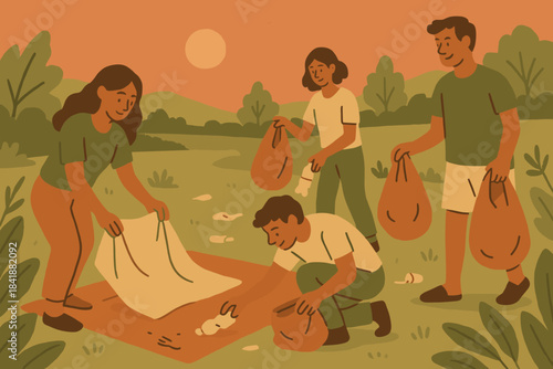 Picnic using paper no eco organic handmade olive vector collecting text icon