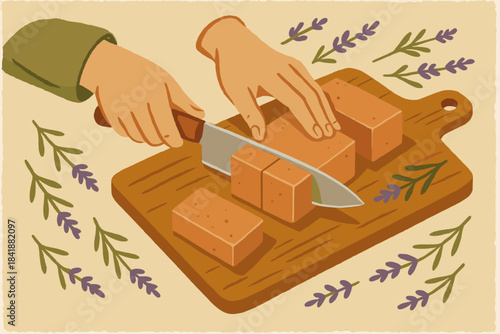 Style beige vector making terracotta artistry no paper textured wooden knife soap