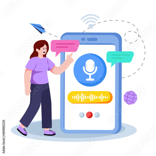A colored design illustration of voice assistant app