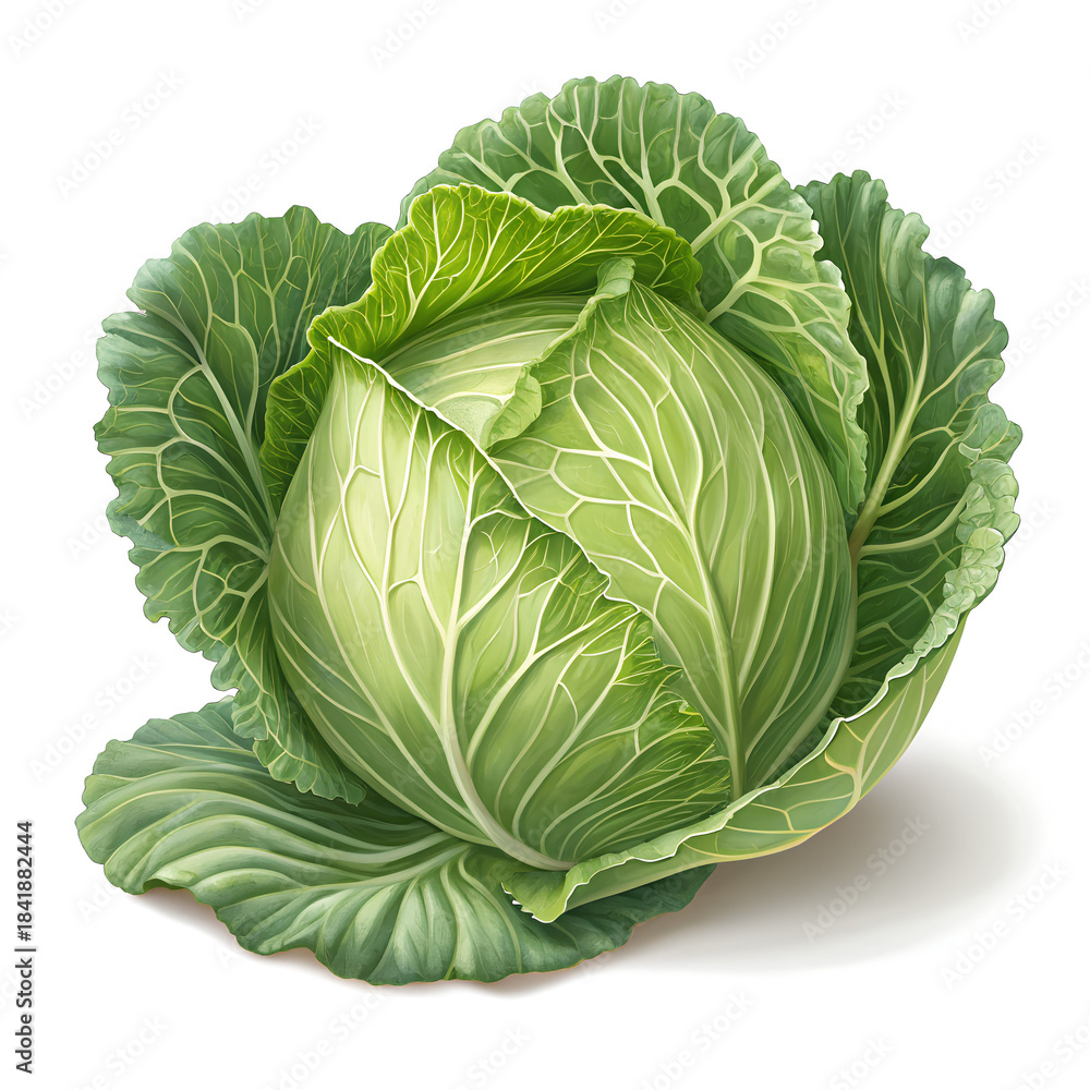 Fototapeta premium Fresh Green Cabbage on a Clean White Background