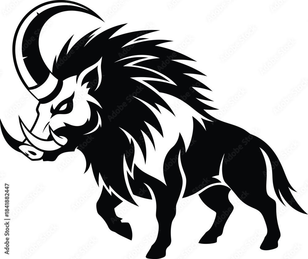 Fototapeta premium Fierce Wild Boar Mythical Beast Vector