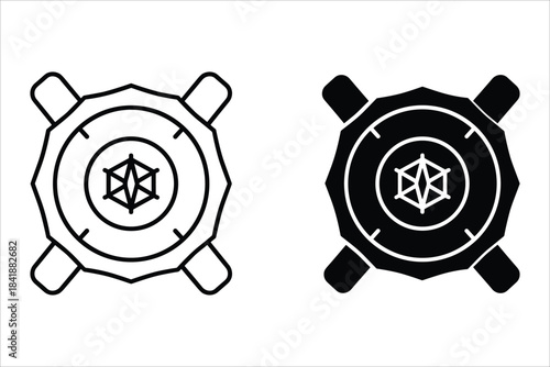 Geometric safe or vault icon outline and solid security