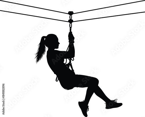 Zipline Woman Adventure Silhouette Vector