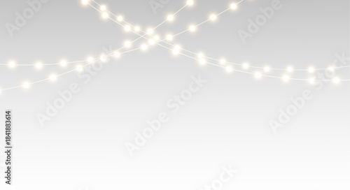 Christmas garland in PNG format, shimmering with a delicate sparkle, perfect for a cheerful winter party. A glowing golden garland with bright lights, on a transparent background.