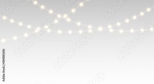 Christmas garland in PNG format, shimmering with a delicate sparkle, perfect for a cheerful winter party. A glowing golden garland with bright lights, on a transparent background.