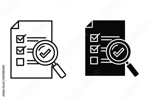 Checklist and Magnifying Glass Icons Outline and Solid