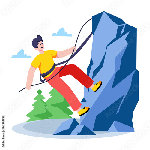 A colored design illustration of rock climbing