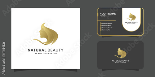 Natural beauty with golden color and unique woman face concept Premium Vector