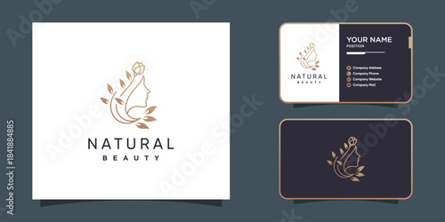 Natural beauty logo with creative line art woman face concept Premium Vector