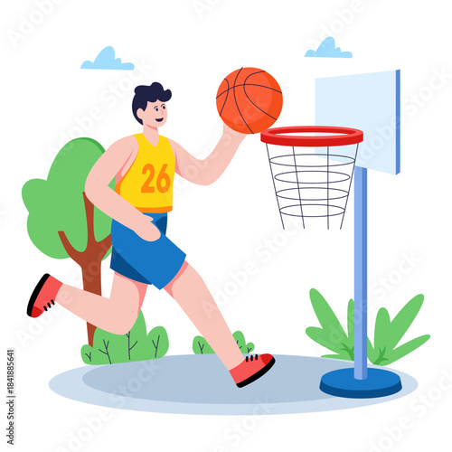 Basketball goal illustration in editable style