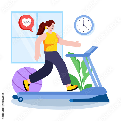 Conceptual flat design illustration of treadmill running