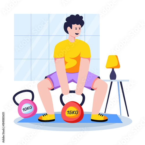 A trendy vector design of lifting kettlebell